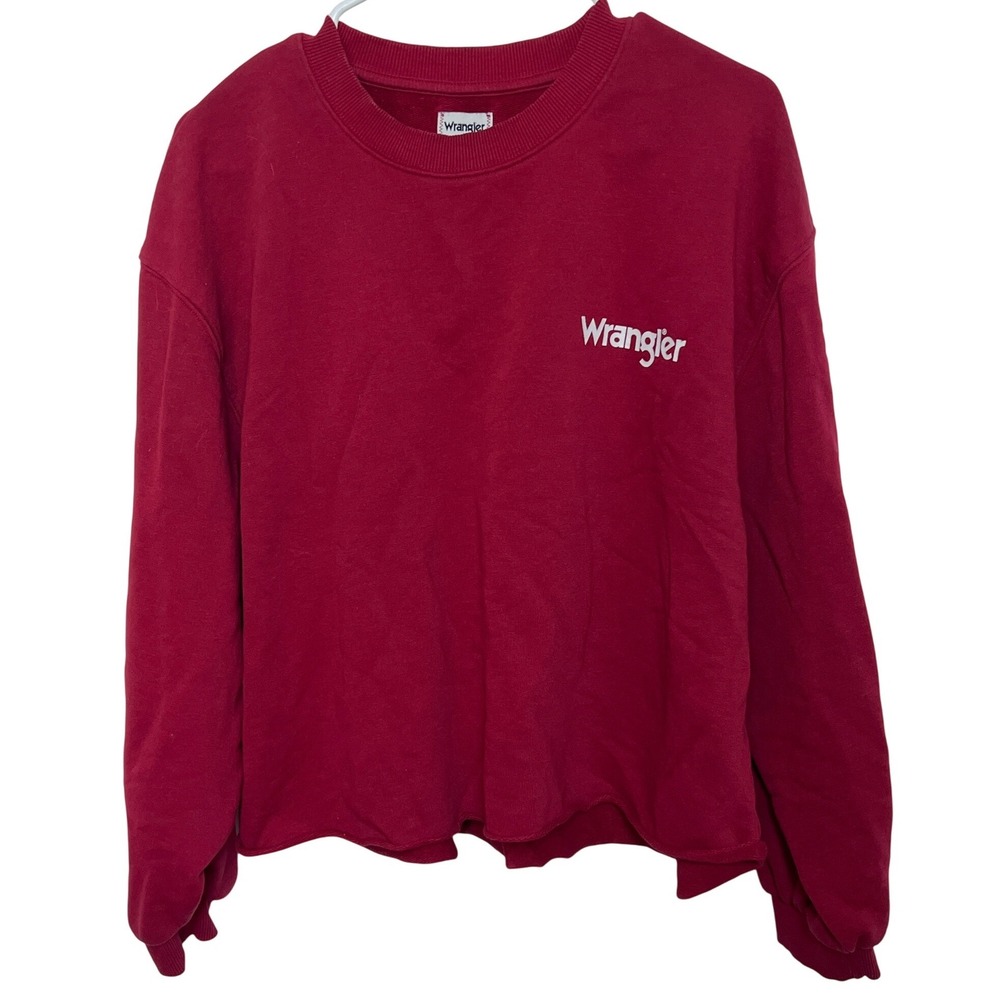 Wrangler Women Red Graphic Sweatshirt Good Times Rollin Raw Hem M Boxy Americana